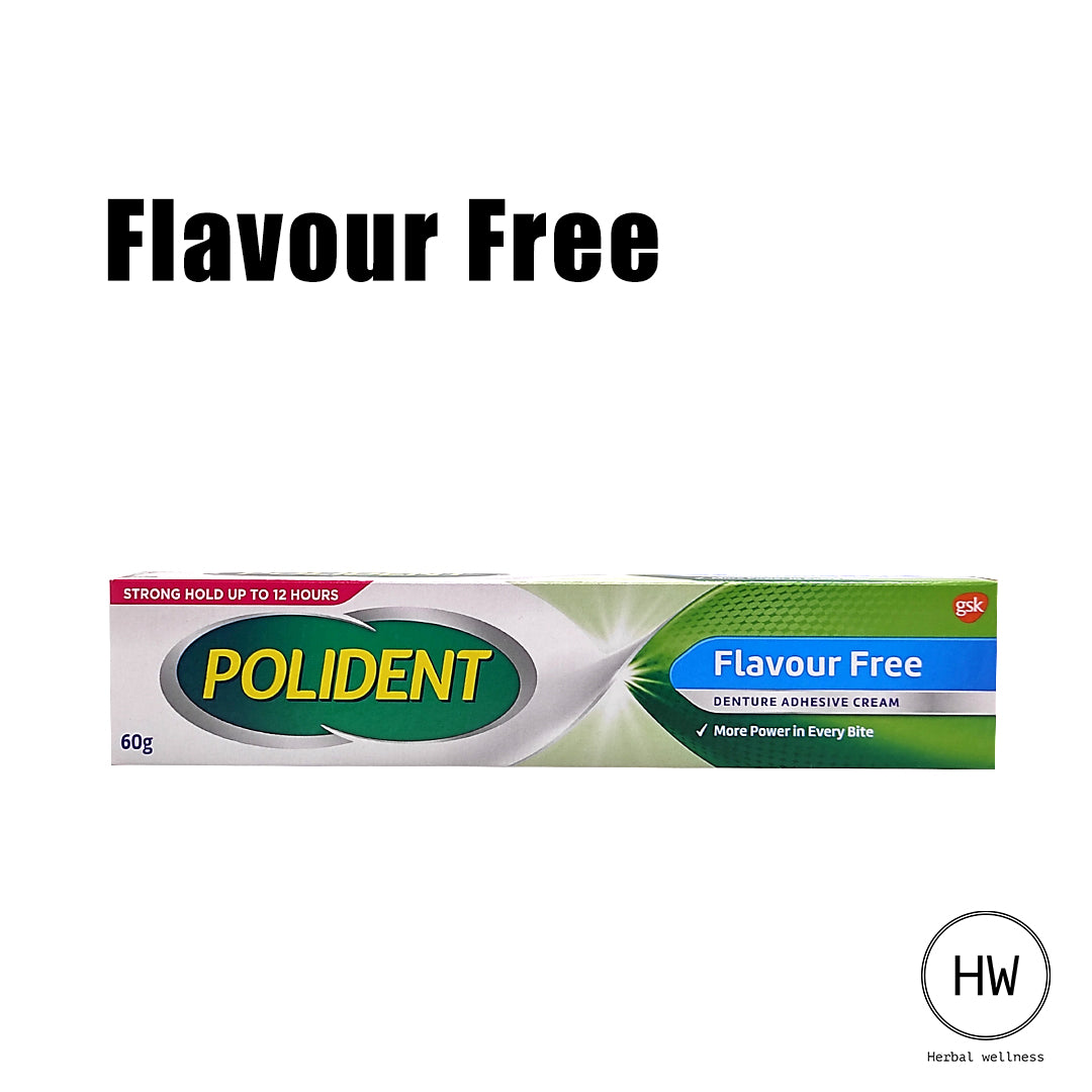 Polident Denture Adhesive Cream Fresh Mint/Flavour Free 60g