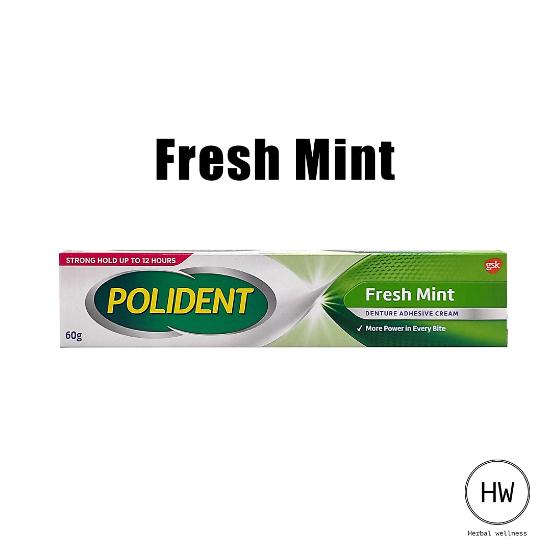 Polident Denture Adhesive Cream Fresh Mint/Flavour Free 60g