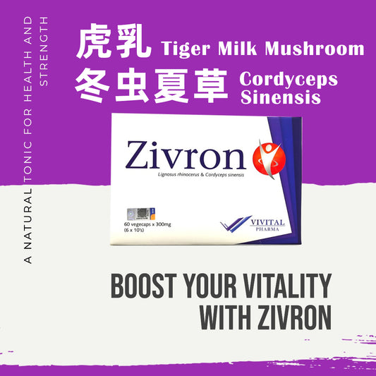 Zivron 300mg Lignosus Rhinocerus (Tiger Milk Mushroom) Cordyceps Sinesis 60's Exp 21/02/2027