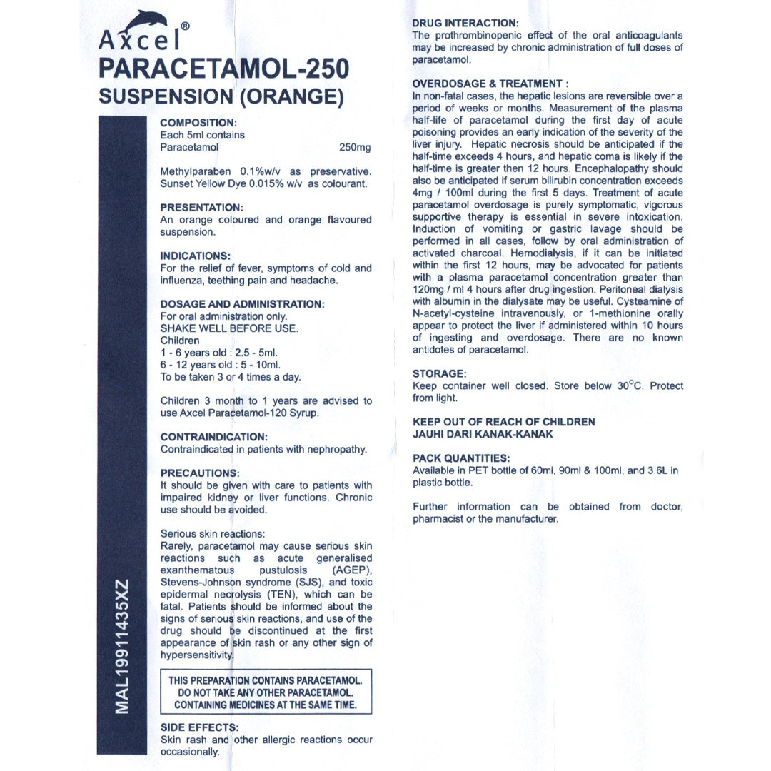 PARACETAMOL (AXCEL) PER 5ML SUSPENSION 100ML